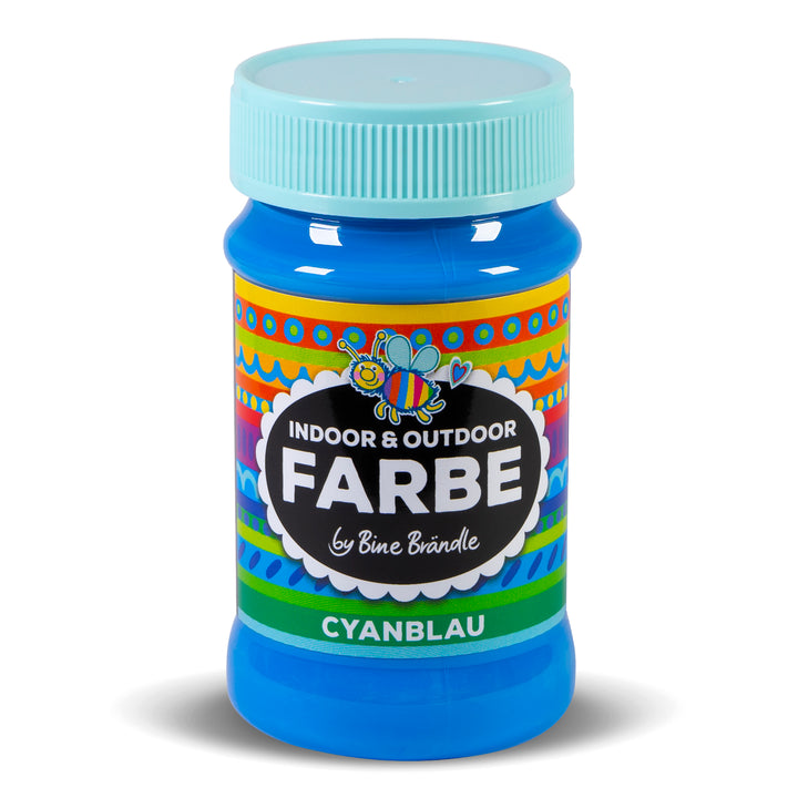 Cyanblaue Acrylfarbe in Kunststoffflasche für Bastelarbeiten im Innen- und Außenbereich 