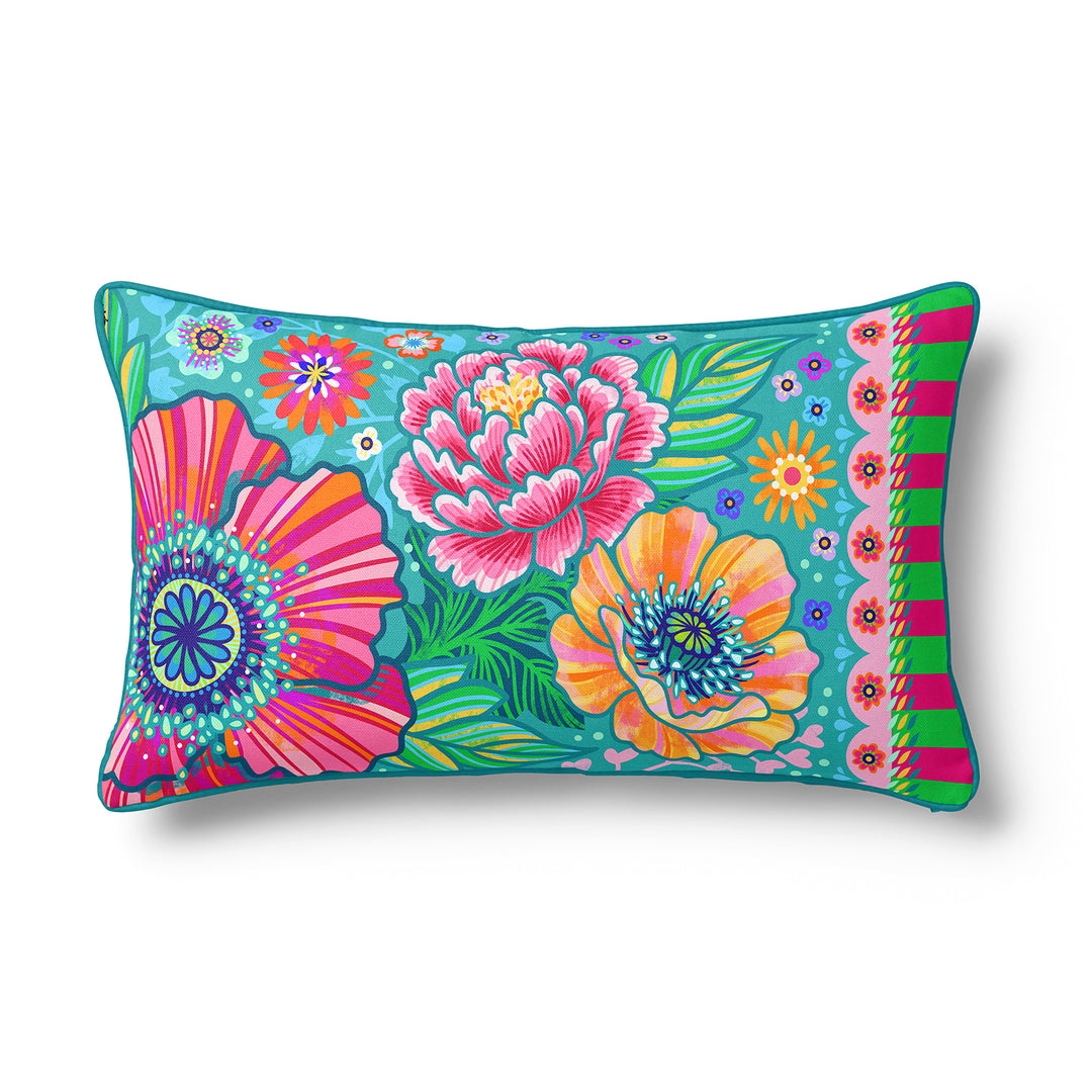 Lieblingskissen – Blumenzauber türkis 60 cm x 30 cm