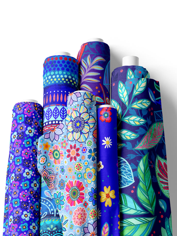 Boho-Bordüren blau – Stoff